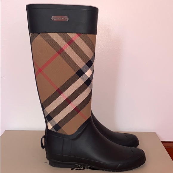 burberry check panel rain boots